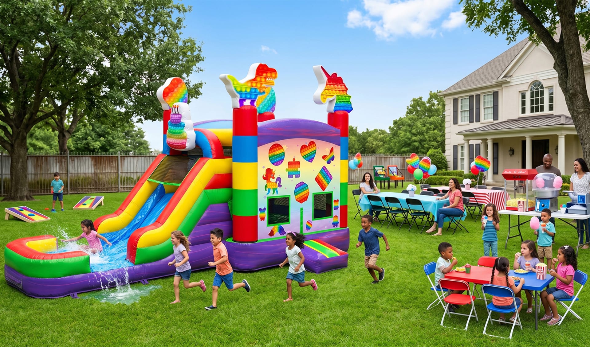 Party setup with balloons and tables